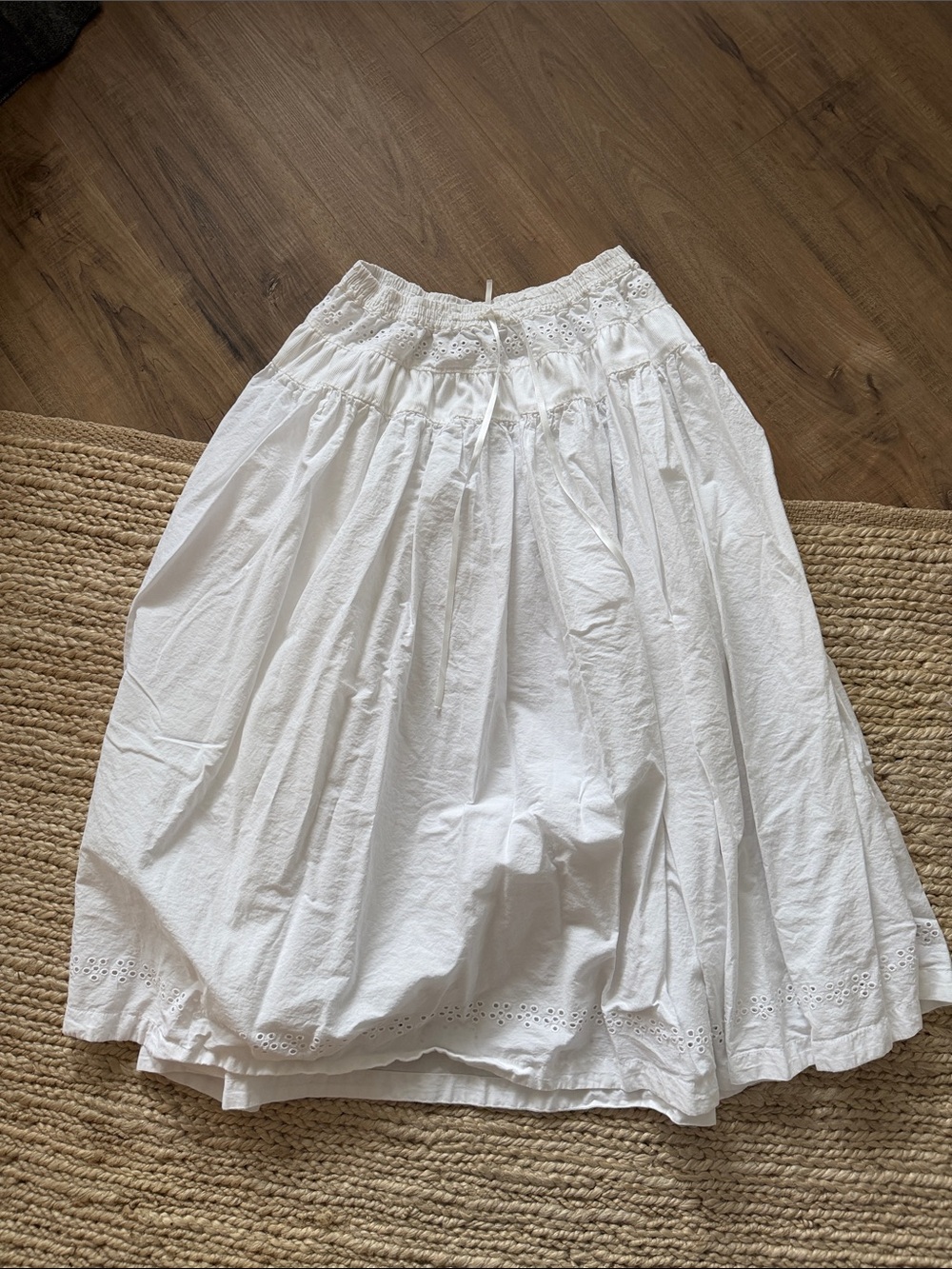 Free People White Eyelet Tiered Midi Skirt